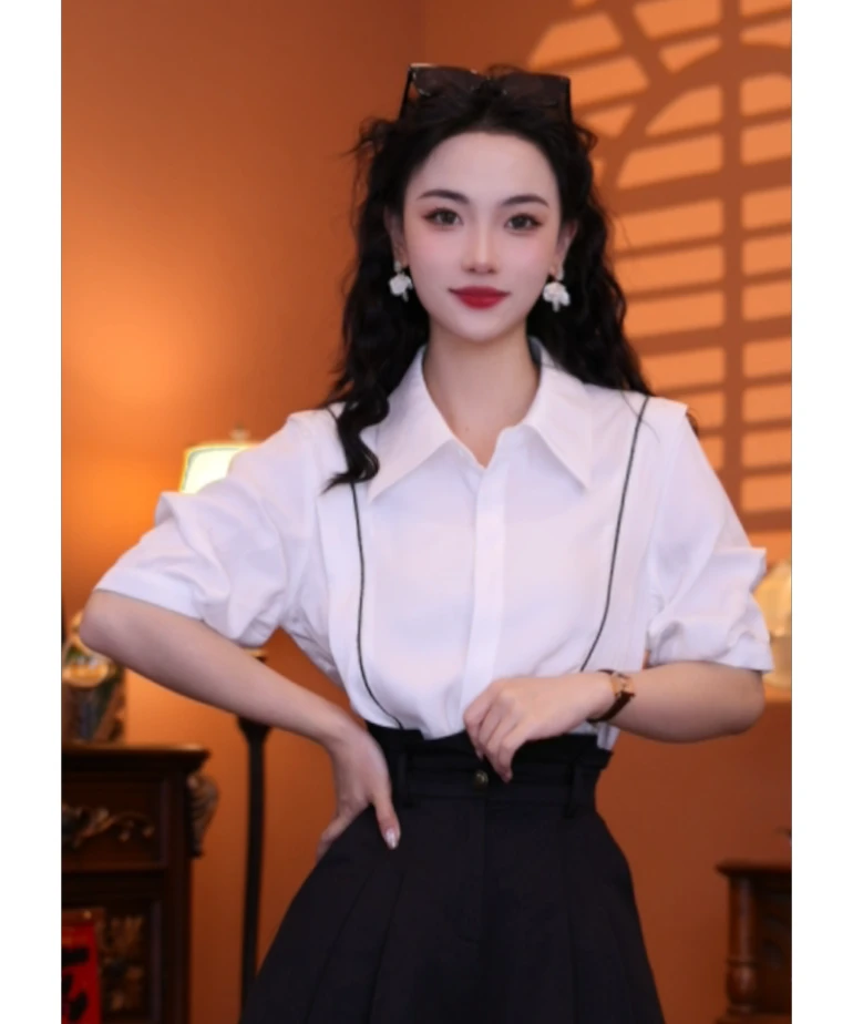 西西【自在流线】港味复古时尚气质短袖上衣01939