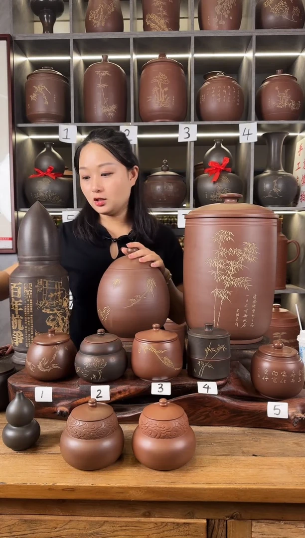 本陶手作坭兴陶2斤装龙蛋茶叶罐手工痕迹