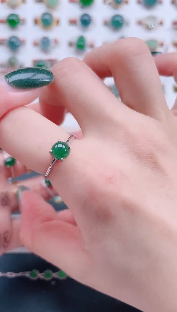 银S925镶嵌戒指翡翠天然翡翠
