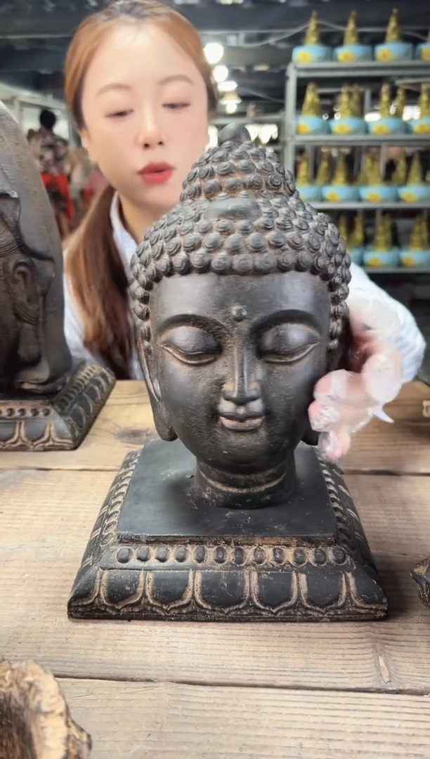 陶土小佛头+莲花底座