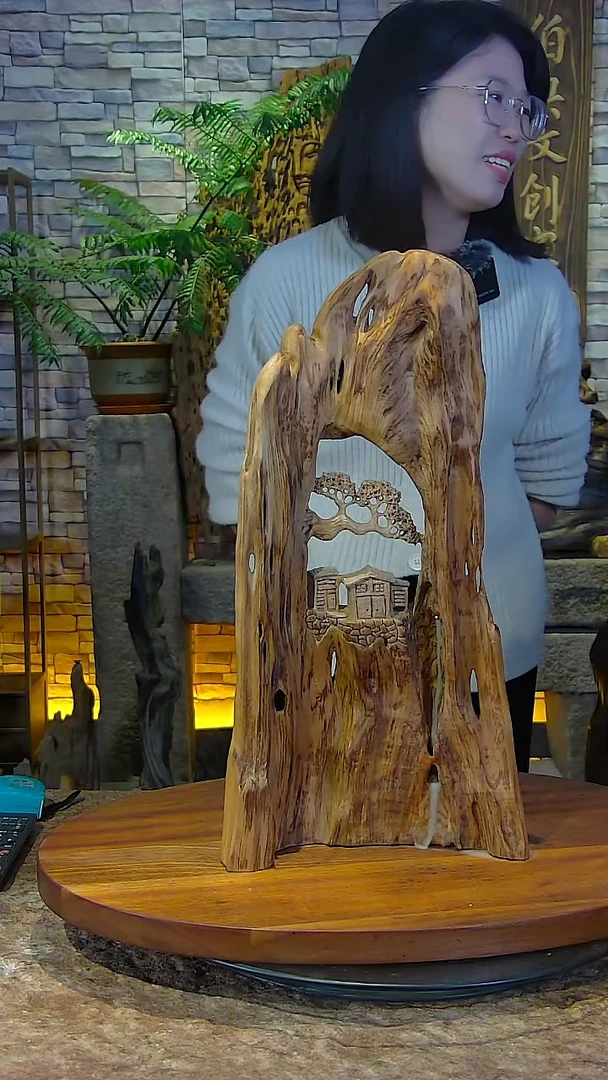 木木雕款24*15*52鸭脚樟禅意山水摆件