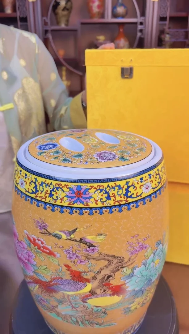 摆件D4/法郎粉彩花鸟罐+大礼包