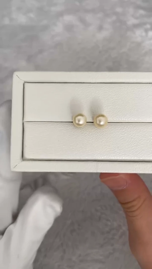 银S925镶嵌耳钉海水珍珠AK羽皇金素钉7-7.5mm