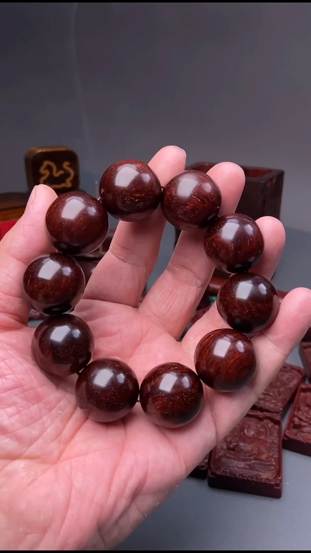 小叶紫檀印度小叶紫檀25mm金星水波纹手串