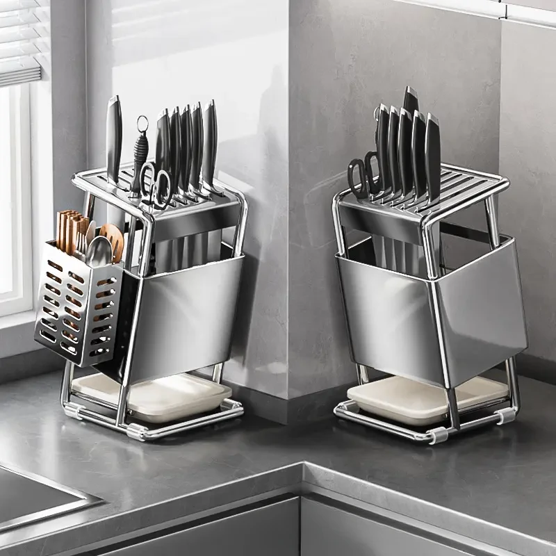 不锈钢刀架置物架多功能厨房刀座极简架子多功能小型刀具收纳架子