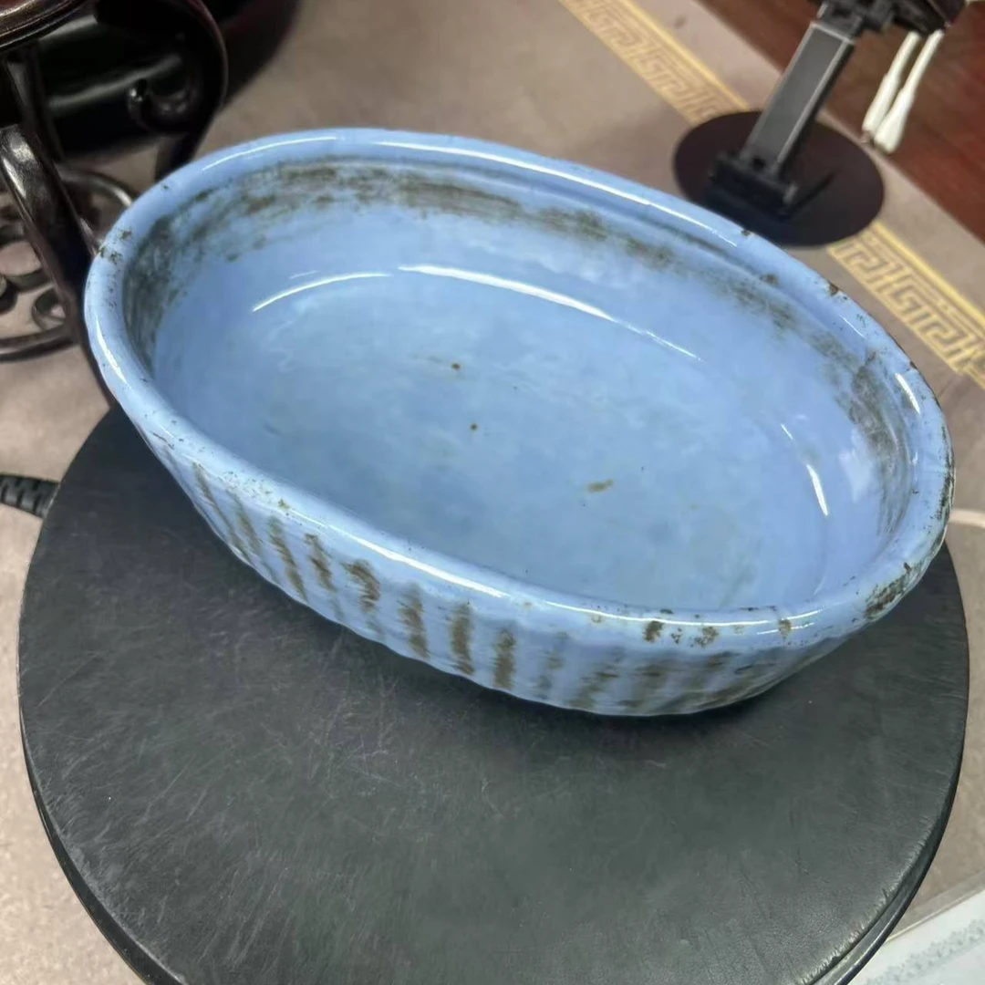 晚清 蓝釉竹节洗