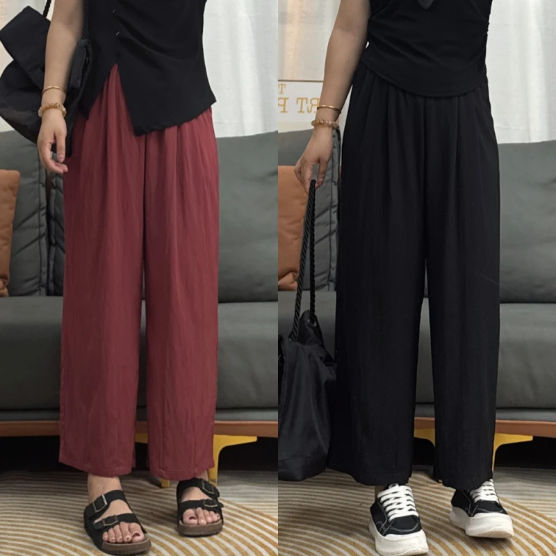 高腰百搭直筒裤哈伦裤2025新款夏季新款宽松显瘦胖妹妹九分休闲裤