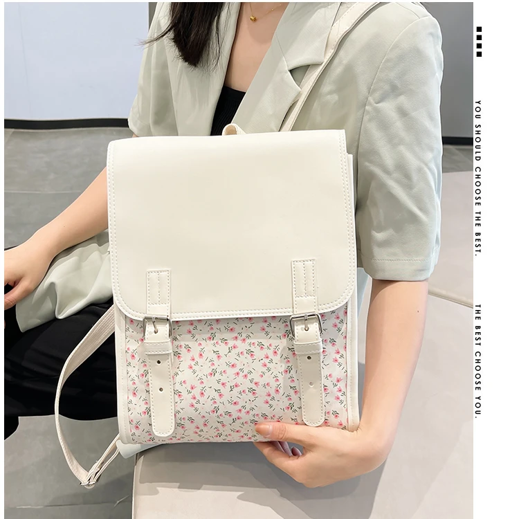 PU双肩包时尚休闲百搭女士小众大学生韩版双肩包女多功能潮流印花