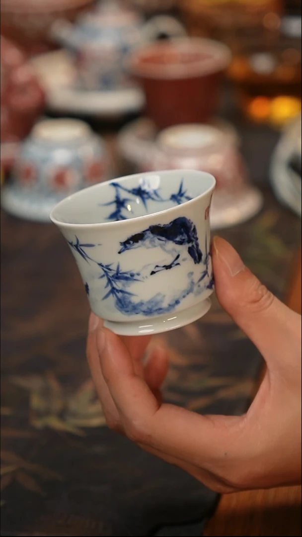 康亭守艺竹影翠鸟竹节杯