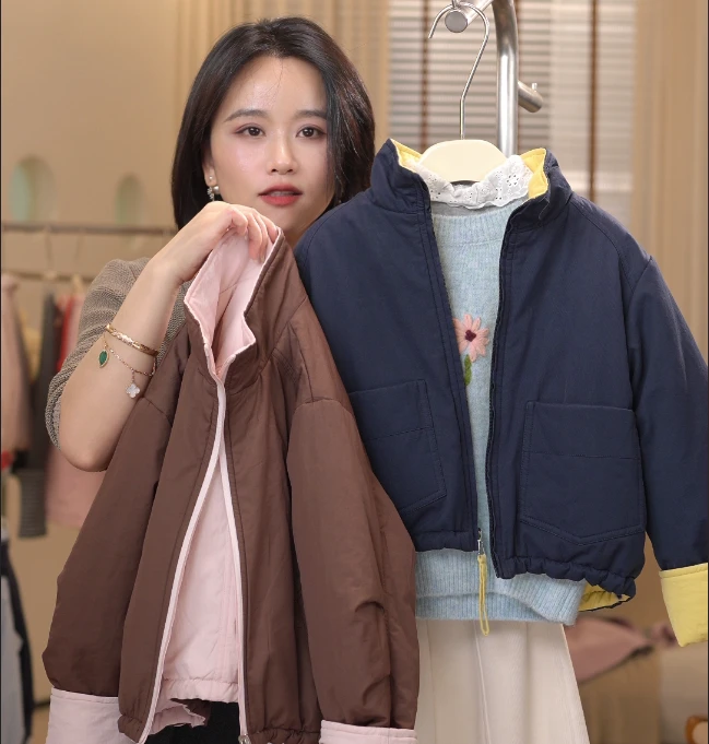 【现货】leomama女童双色双面穿棉服2025新品儿童百搭保暖棉衣外套