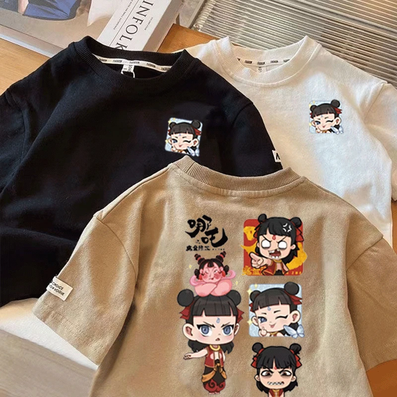 国潮哪吒2025新款夏季中小儿童男童短袖t恤纯棉圆领百搭打底上衣t