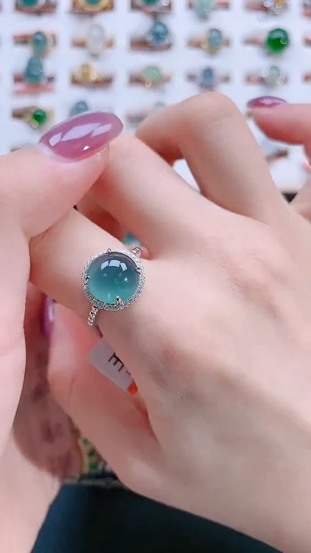 翡翠戒指银S925镶嵌天然翡翠