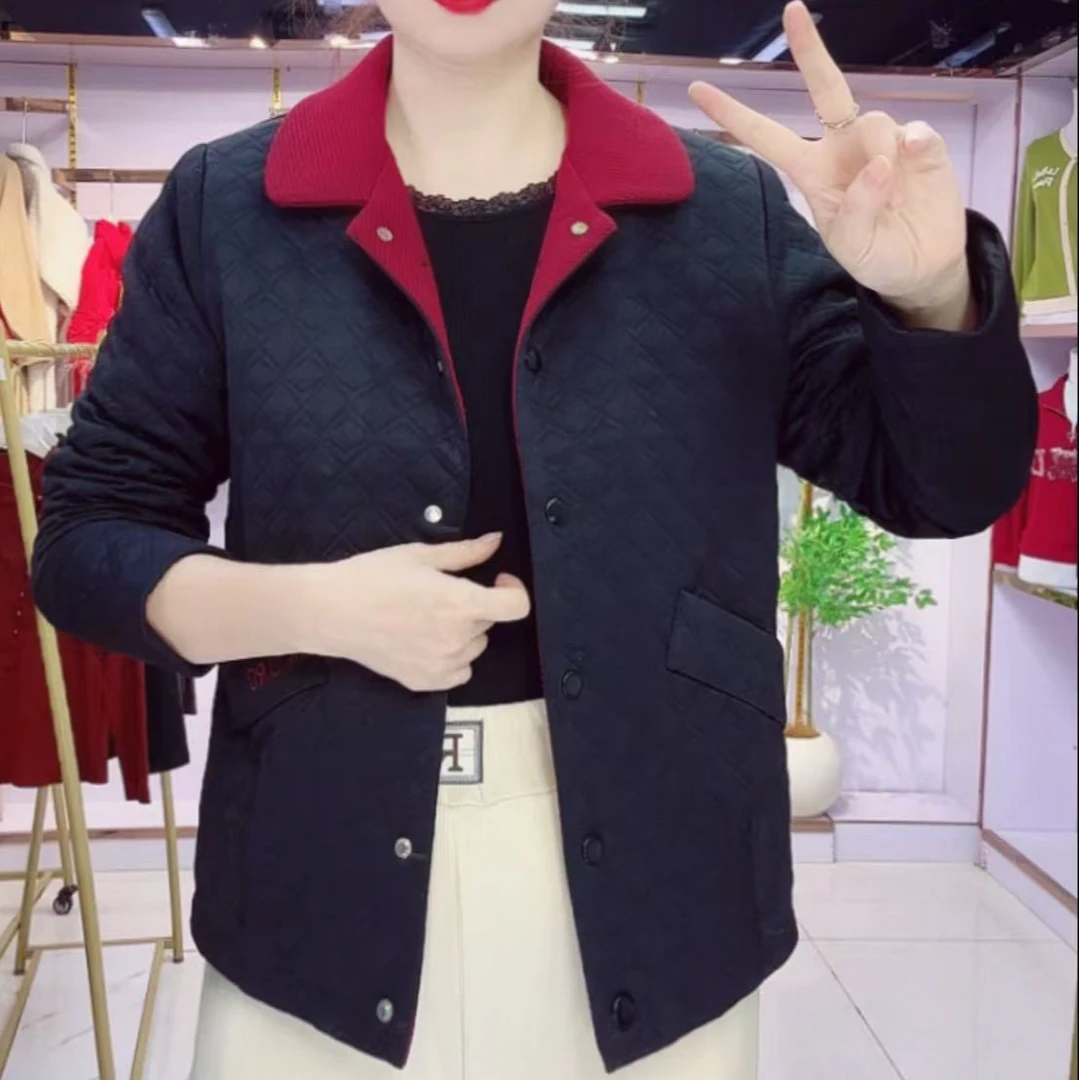2025早春新款女士加绒娃娃领减龄宽松遮肉气质休闲外套小棉衣
