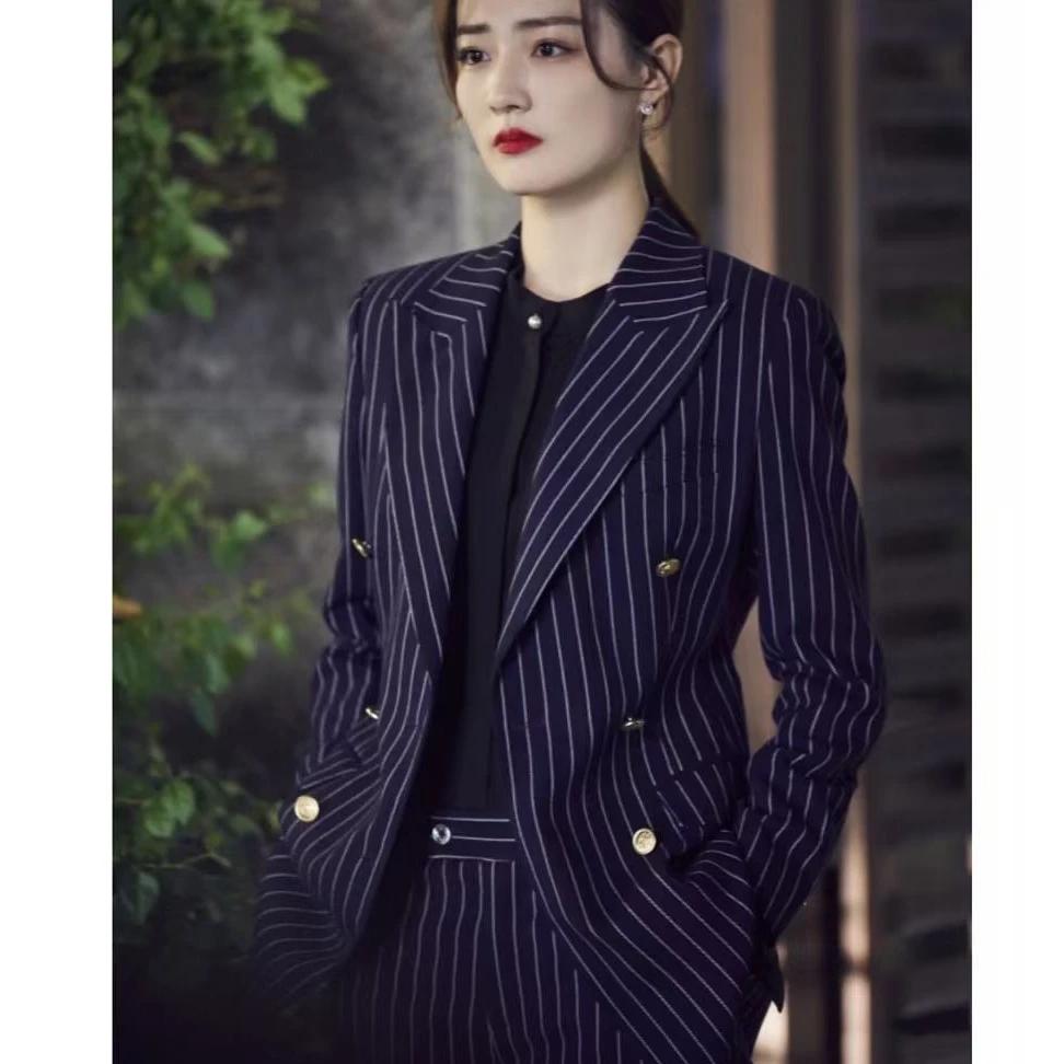 未使用 Celine/思琳 Celine 条纹双排扣翻领长袖外套 黑色36