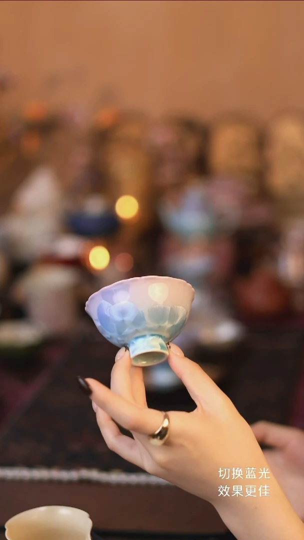 结晶釉紫青花边杯