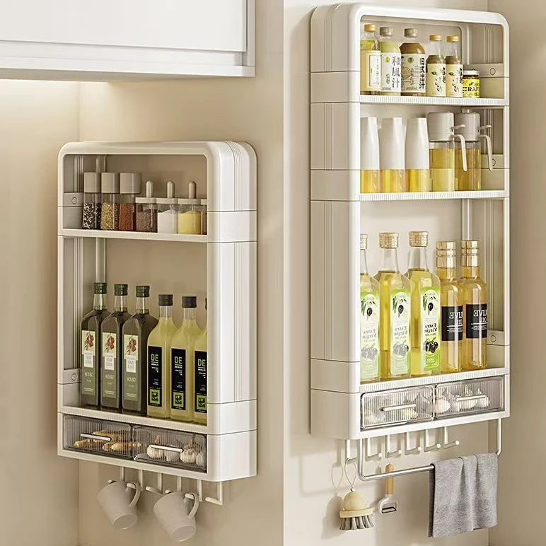 厨房调料置物架免打孔壁挂式家用多功能多层油盐酱醋调味罐收纳盒