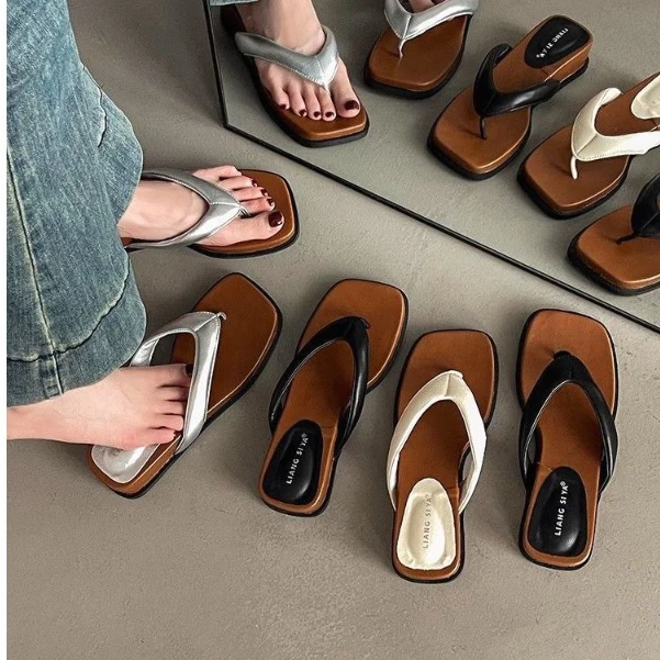 SSBL外出沙滩韩版2025新款方头凉拖鞋外穿休闲防滑夹趾人字拖女