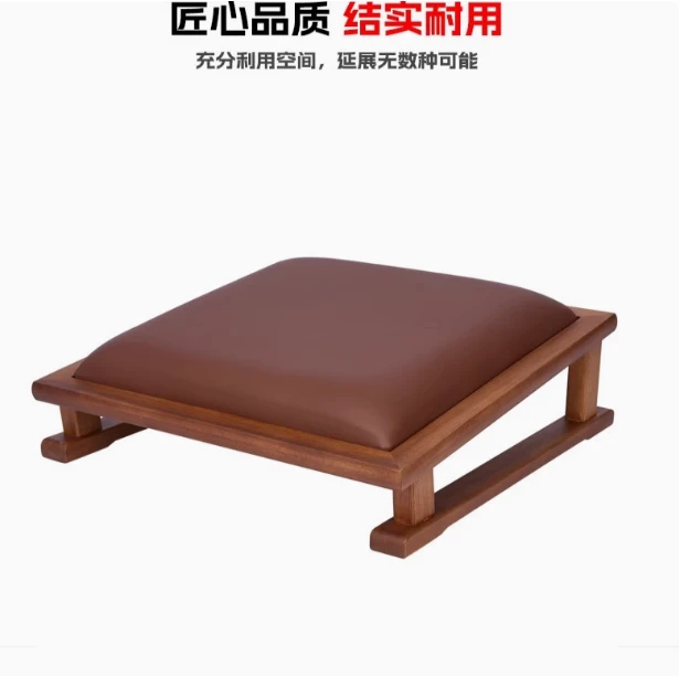高端全实木拜垫跪垫家用磕大头四方形皮跪凳真皮加厚拜佛垫仙家垫