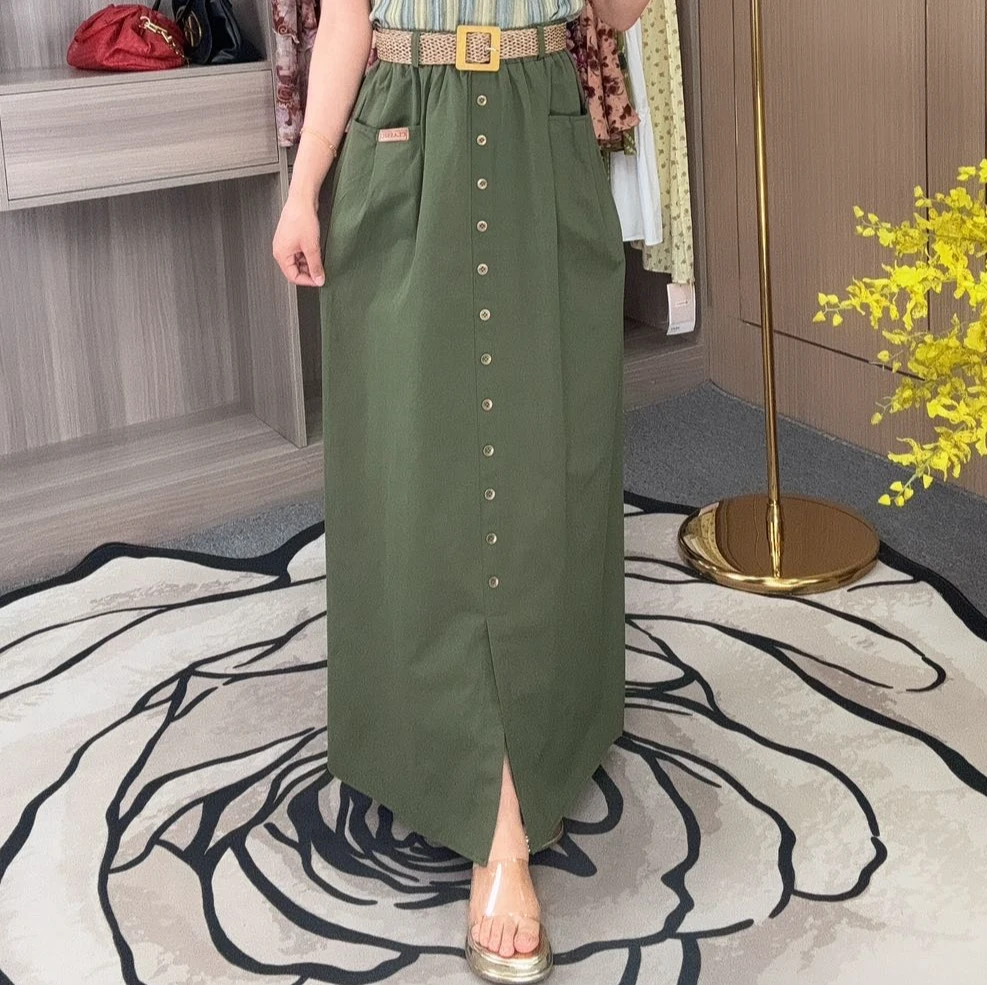 夏季长款显瘦气质时尚休闲百搭开叉半身裙