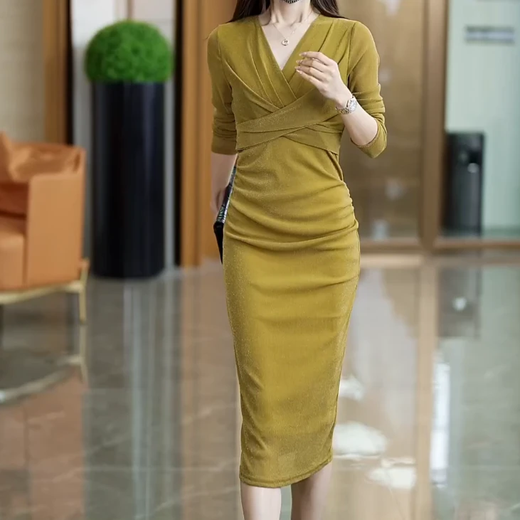 气质显瘦女人味连衣裙修身时尚轻奢Q191156