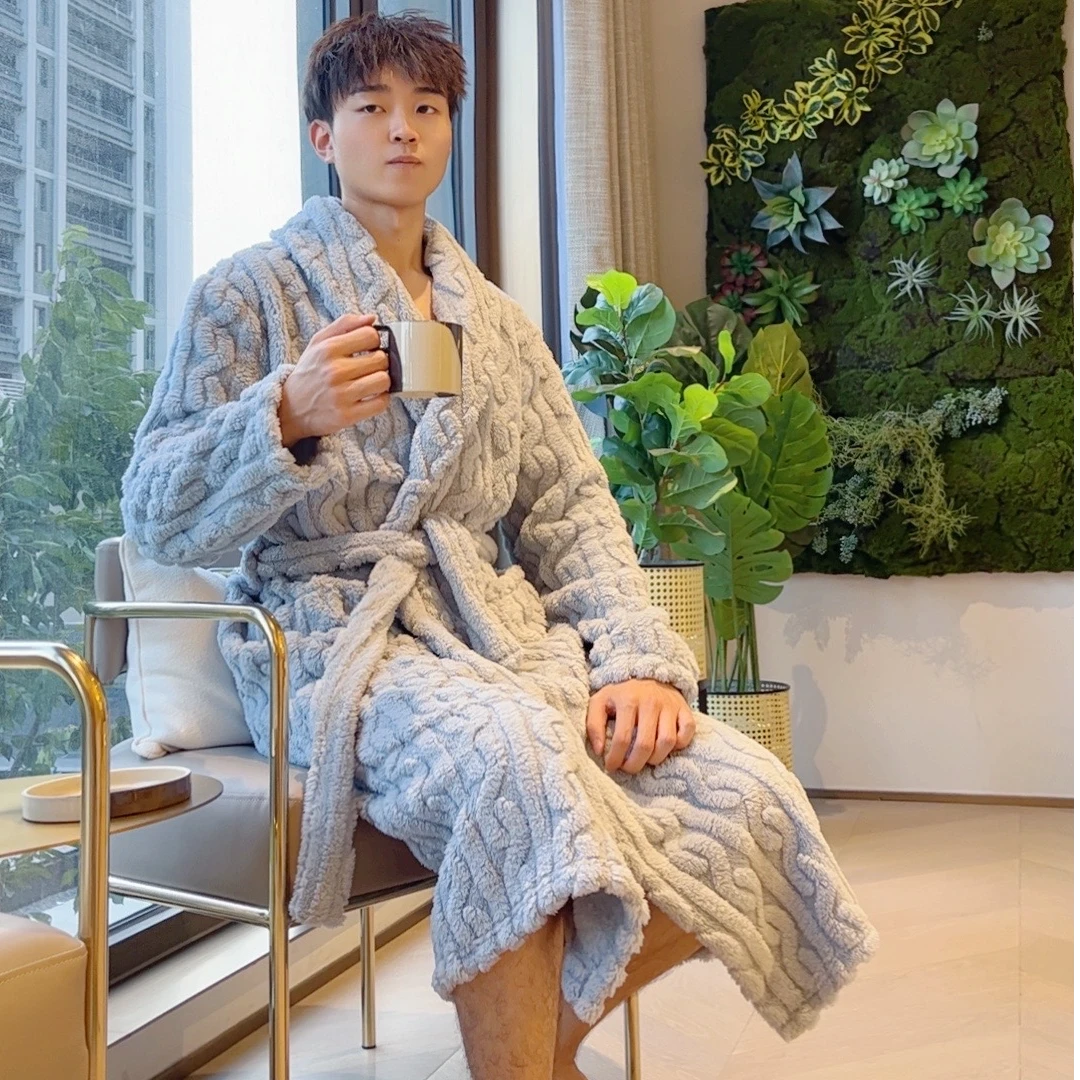 秋冬款加厚加长男士睡袍，浴袍