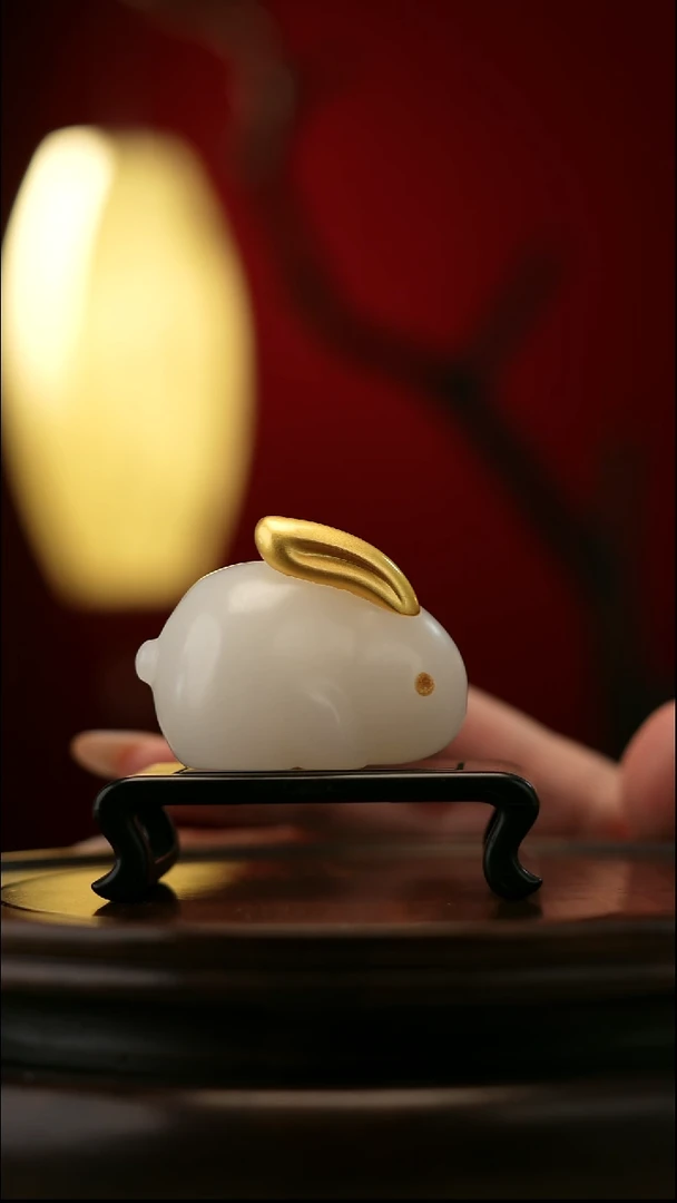 玉【玉兔呈祥】天然玉石摆件