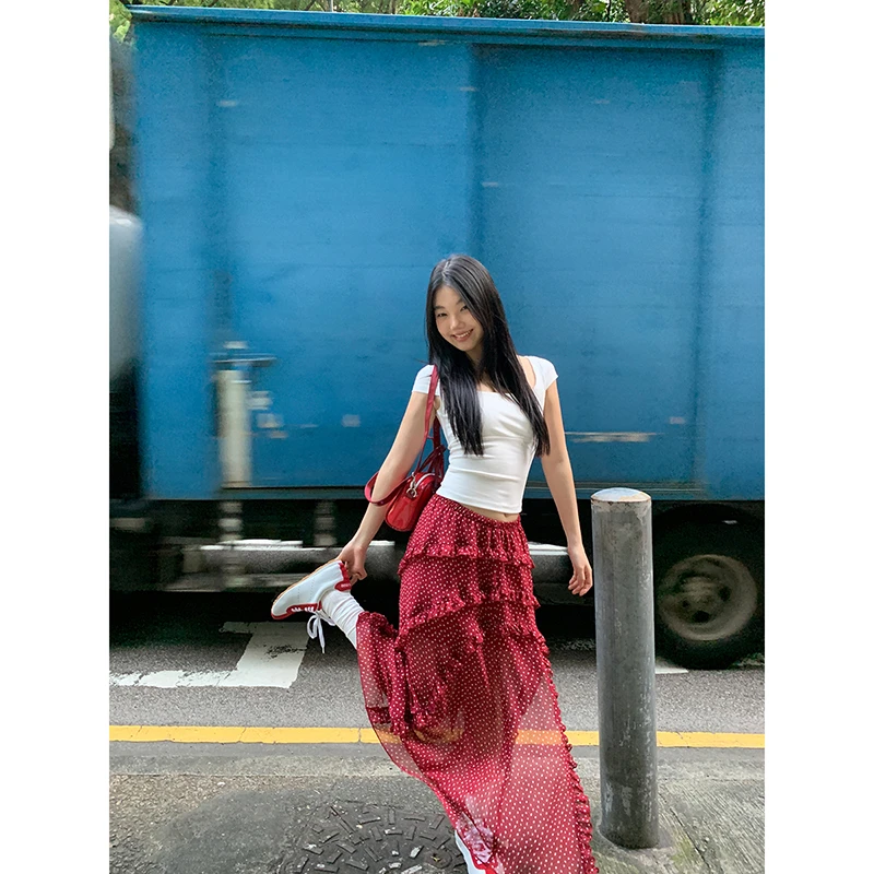 【HRG清仓】春季洋气圆点中长裙时尚不规则半身裙251H0467#