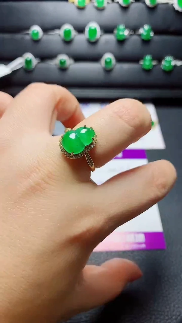 银S925镶嵌戒指翡翠天然翡翠A货s925银镶