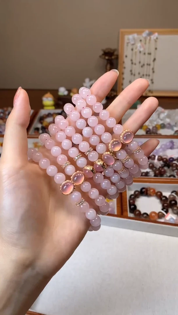 未镶嵌手链水晶马粉粉水晶设计8.5mm