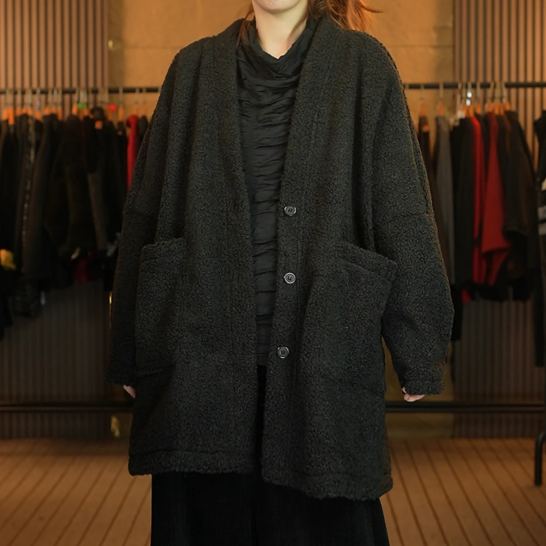 103加绒加厚款黑色外套宽松大码休闲棉衣K623