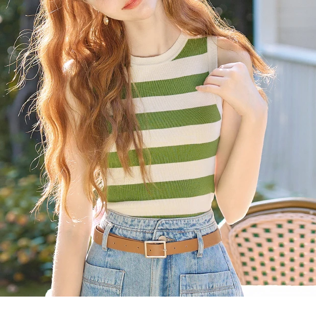 拼接条纹针织背心女内搭2025春夏新款外穿甜美打底无袖小吊带上衣