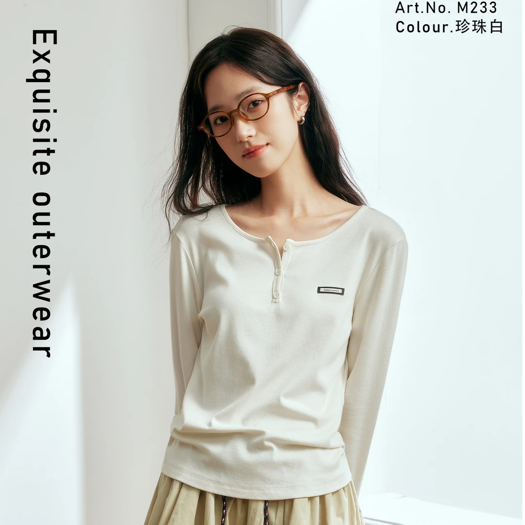 【小健妈妈专属】时尚设计感小圆领半门禁扣女士打底衫M233