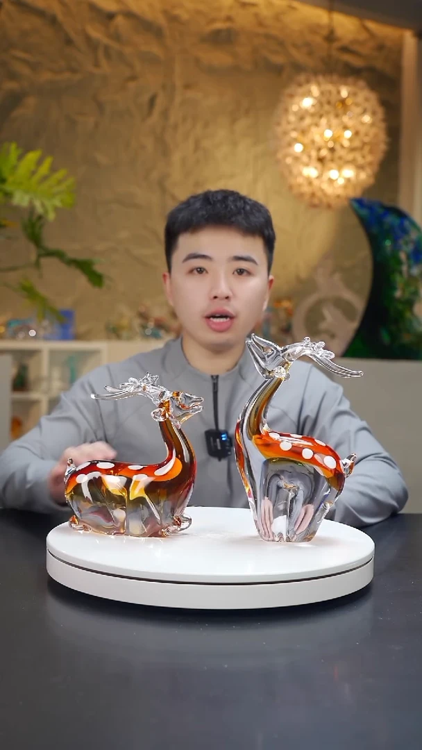 手工艺品琉璃琥珀色设计款梅花鹿摆件一组