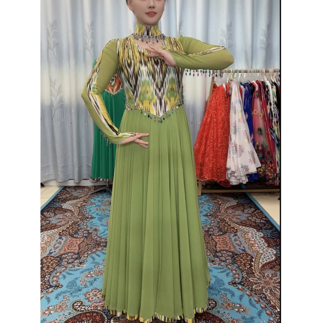 【紫霞老师】新疆民族风艾德莱斯大摆连衣裙/流苏款舞台演出连衣裙