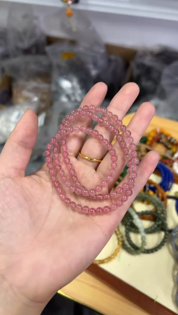 【闪购商品】水晶手链未镶嵌草莓晶水晶圆珠多圈[0863]