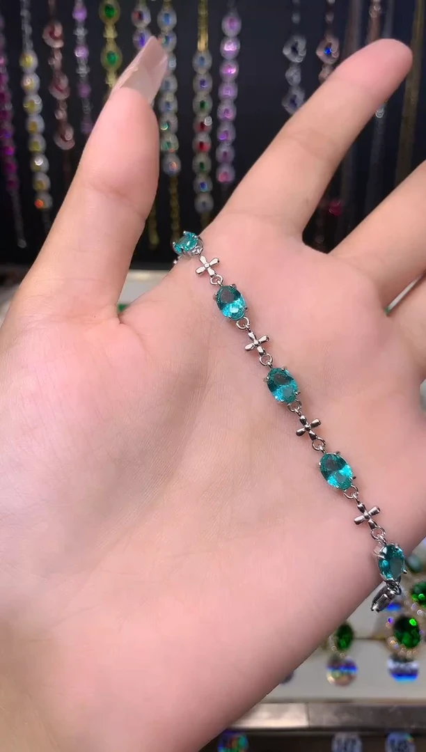 手链银S925镶嵌帕拉依巴碧玺银