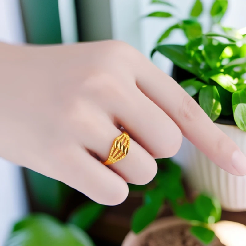 铜合金戒指 女款民族风金色戒指精美不掉色气女士可调节戒指配饰