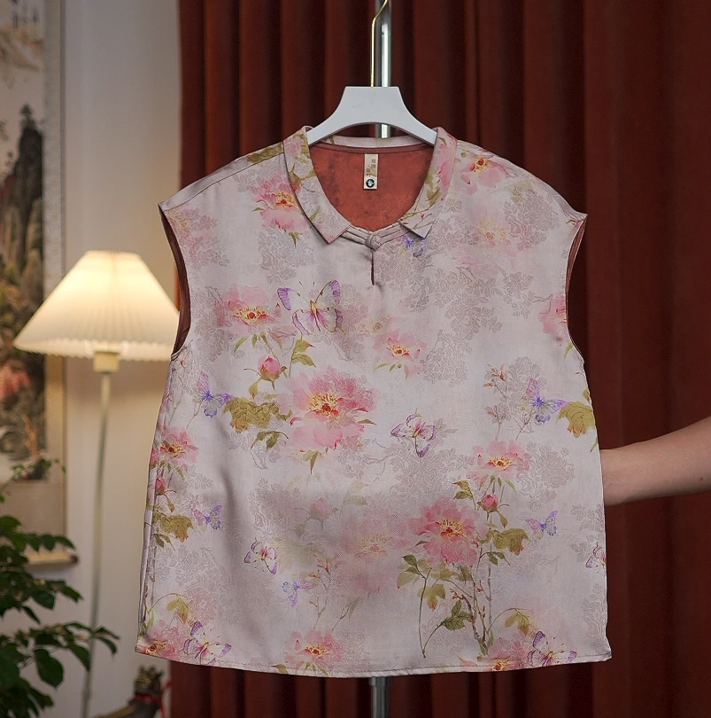 【花开富贵】高定新中式圆领款正襟短袖香云纱上衣优雅宽松百搭