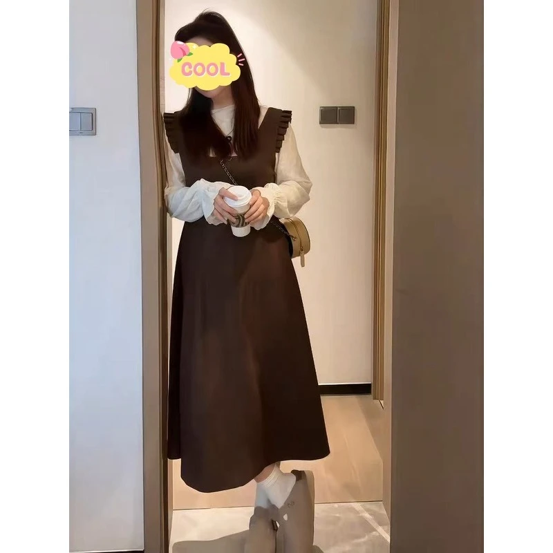 大码长袖蕾丝内搭时尚复古背心连衣裙套装长款9912#短款9913#