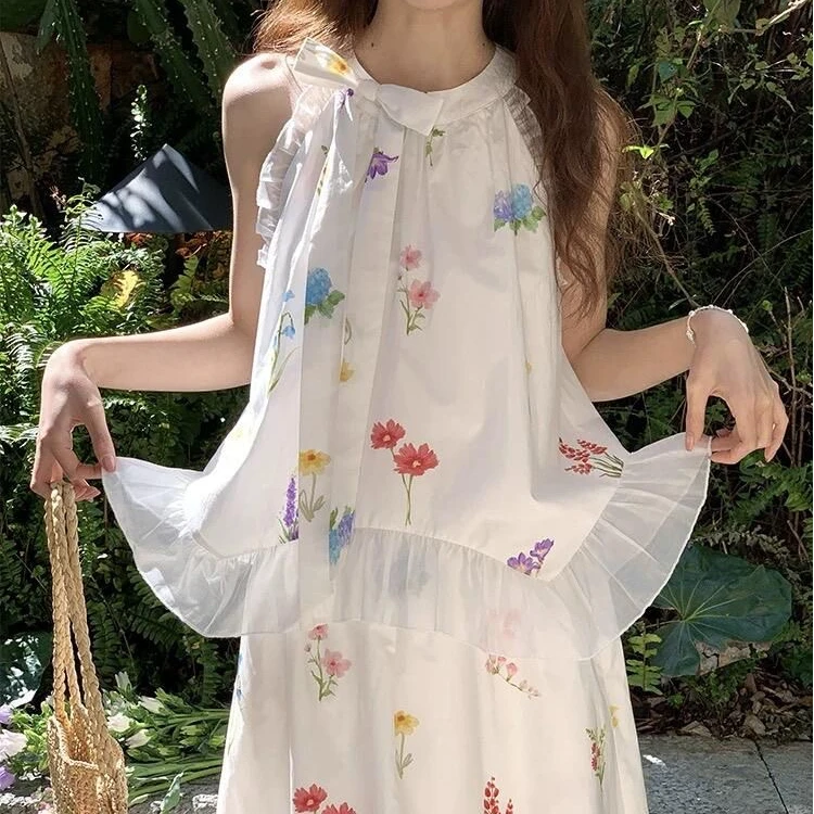 度假风甜美连衣裙半身裙波西米亚仙女风韩版小清新碎花