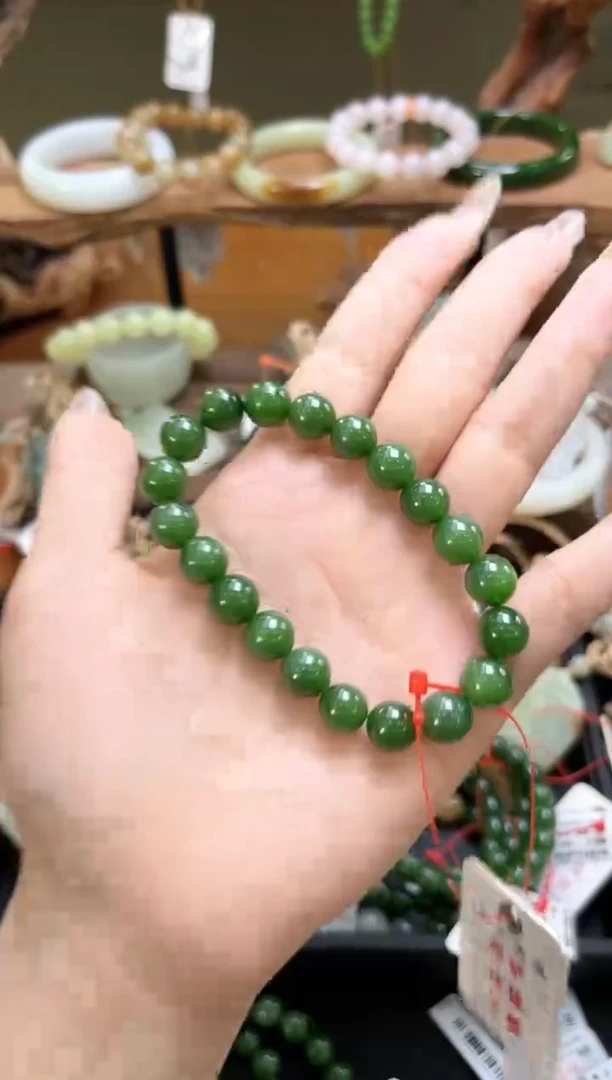 未镶嵌手串和田玉卡10俄七碧玉 圆珠 9011486