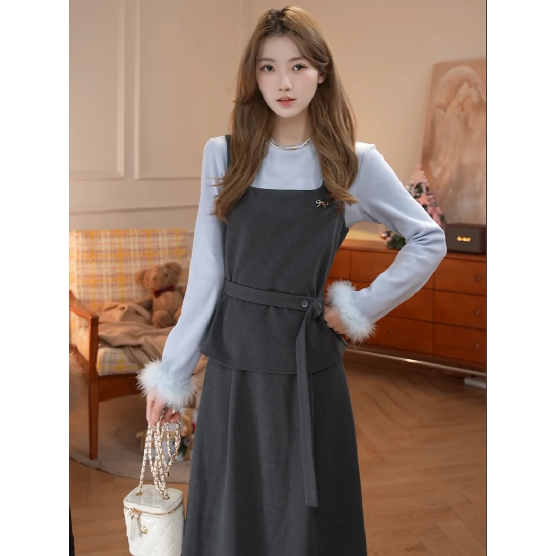 鹿向南「优雅轻性」法式知性通勤气质女冬季毛呢背心裙打底上衣套装