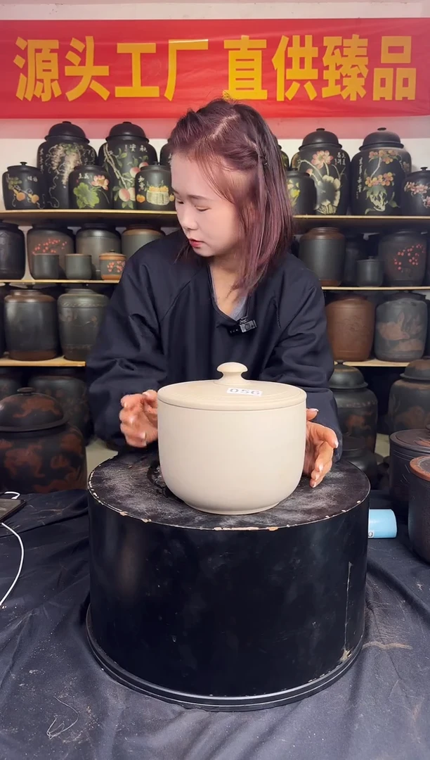 罐建水紫陶白泥茶罐056