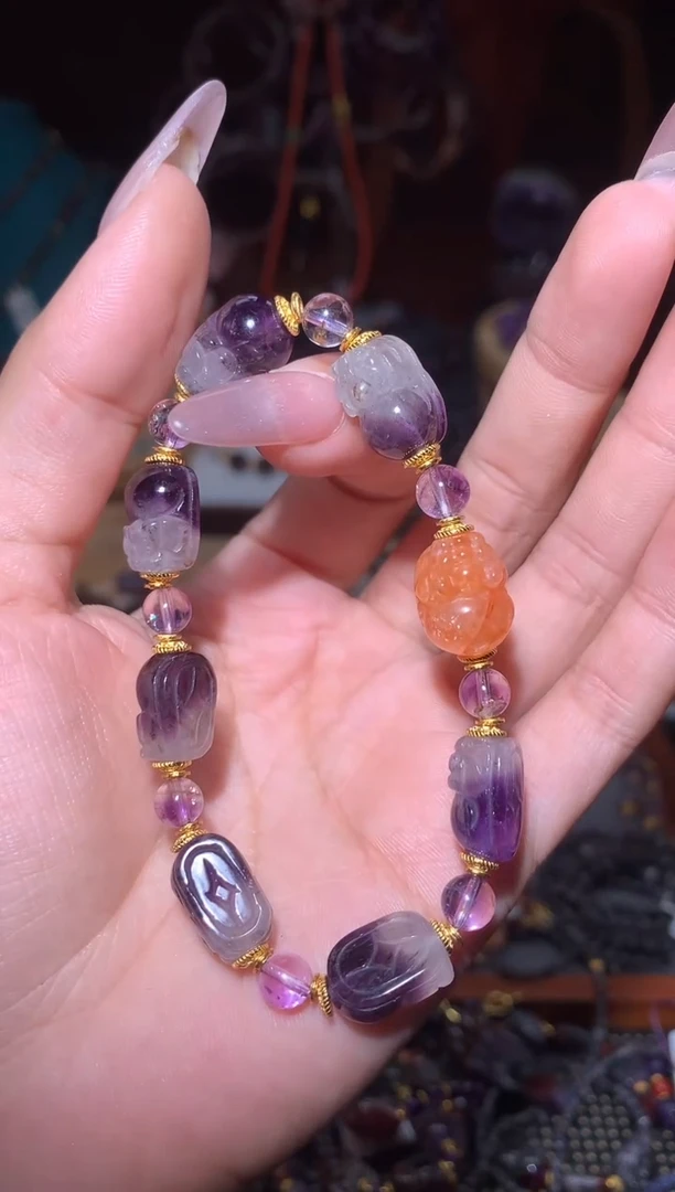 未镶嵌颈饰水晶紫极光貔貅手串