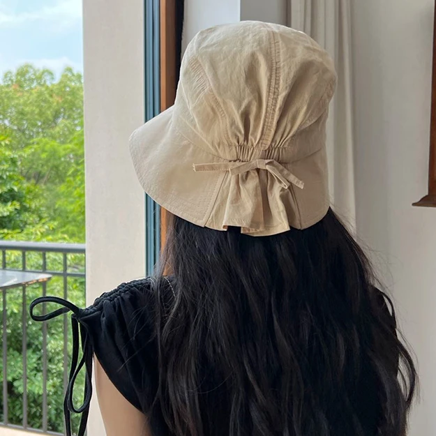 日系氛围感！全棉渔夫帽遮阳帽帽子夏季防紫外线透气防晒帽纯色