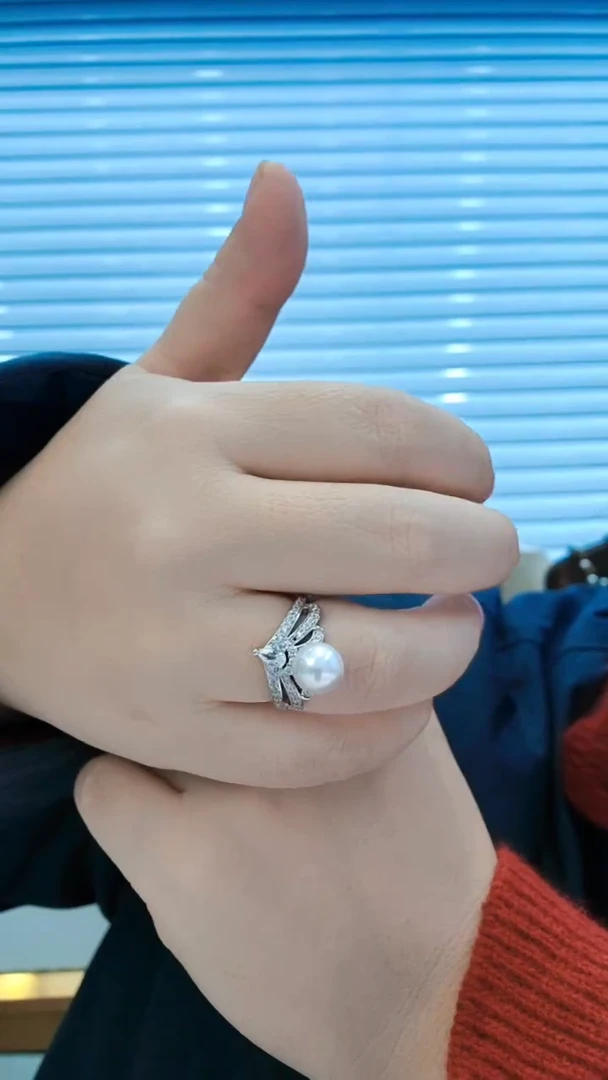 银S925镶嵌戒指淡水珍珠爱迪生戒指