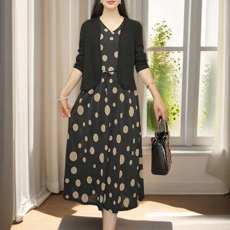 【新款】时尚套装新款两件套装显瘦时尚百搭夏季连衣裙+长袖外披