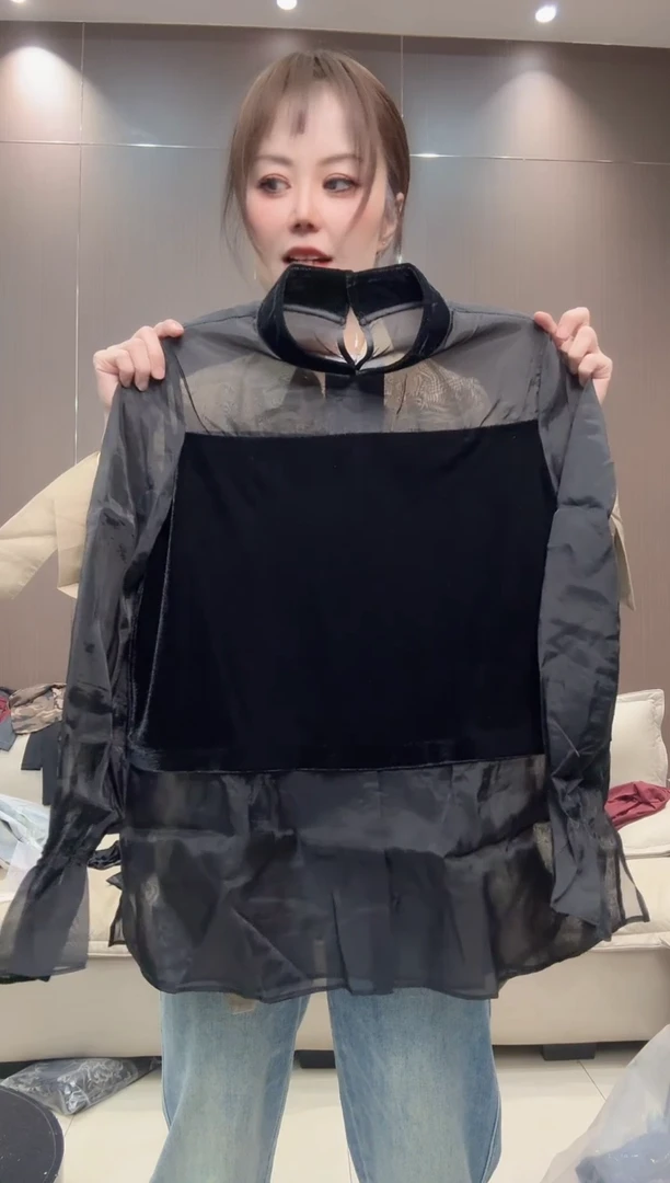 欧根纱拼接上衣XL码