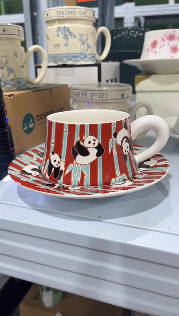 杯子骨瓷（原盒）熊猫咖啡杯碟一套