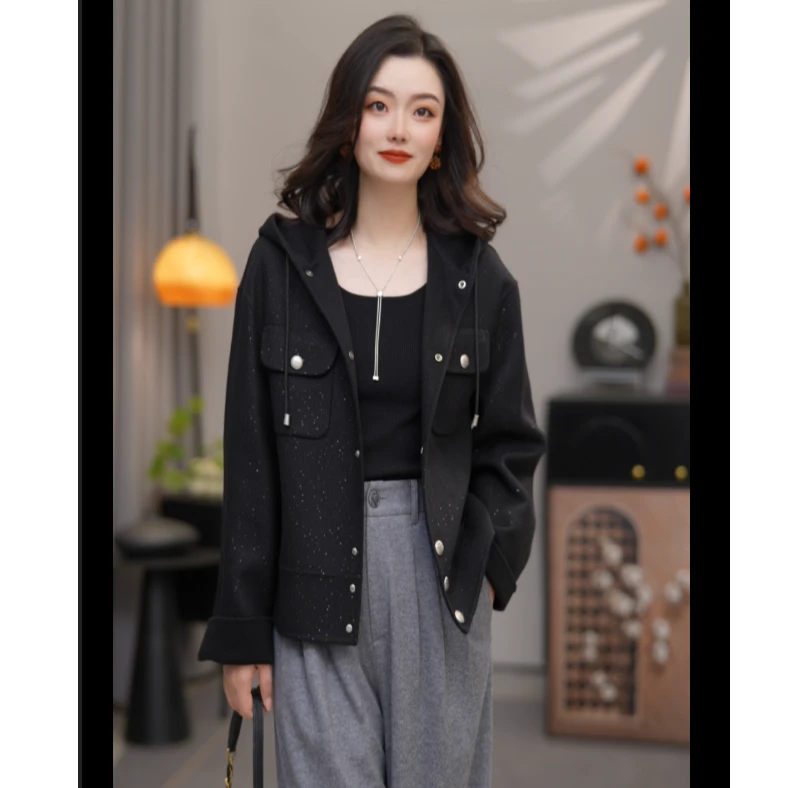 阿玛施【官方正品】新款复古小香风连帽百搭短款外套上衣女 5400883